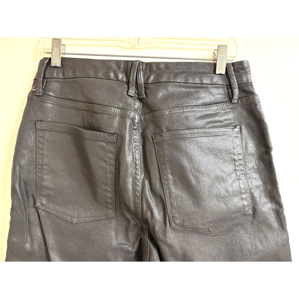 Good American Black Coated Jeans 14 Plus Wax Vegan Faux Leather Pants Denim Club - Picture 4 of 8